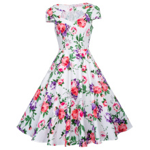 Belle Poque esticado manga curta floral impressão estilo vintage vestido de algodão 50s BP000008-11